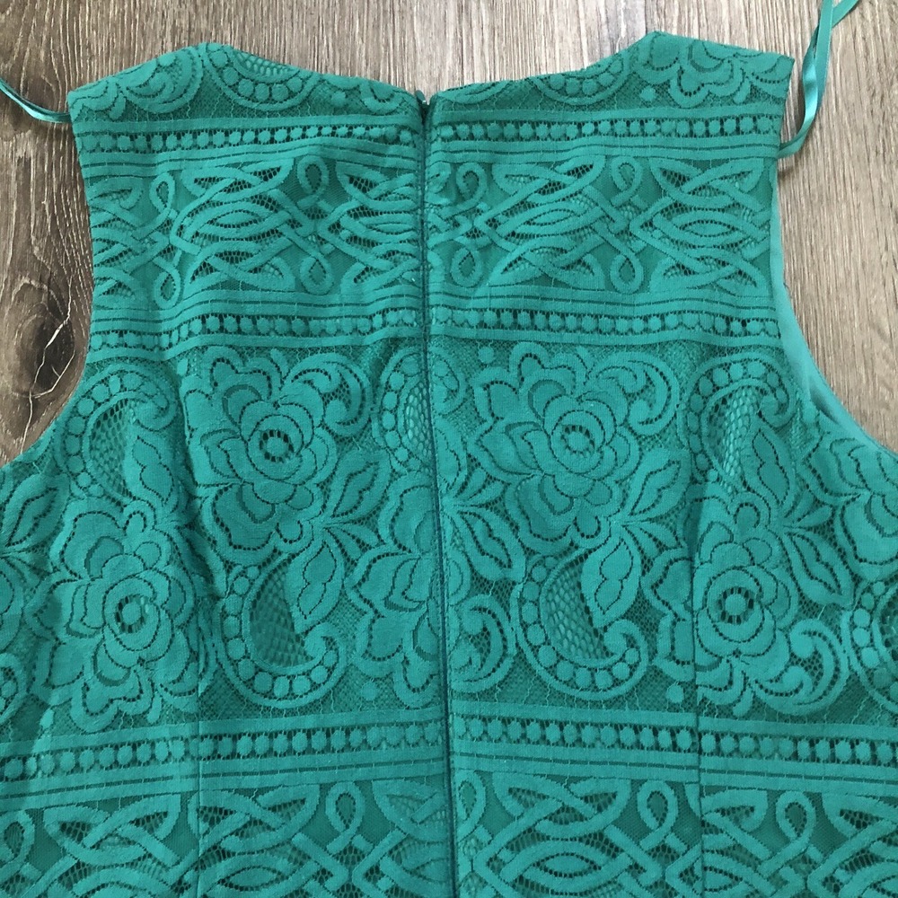 Eliza J Dress 8 Green Lace Overlay Lined Shift Floral Sleeveless‎ Back Zip - Picture 13 of 14